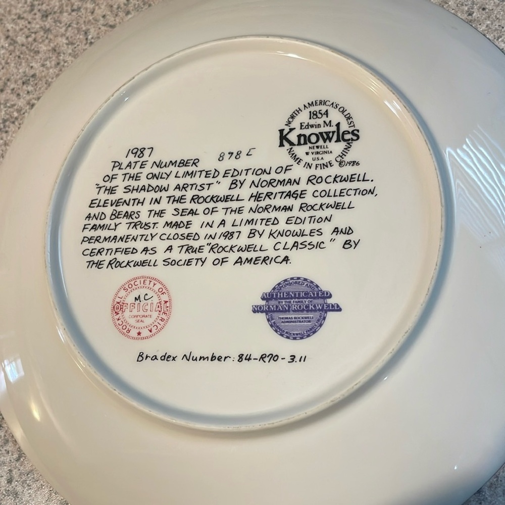 Norman Rockwell’s “ The Shadow Artist” collector’s plate .